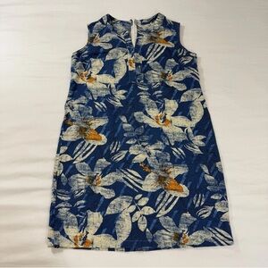 Elegant Linen Floral Navy Mini Sleeveless Dress